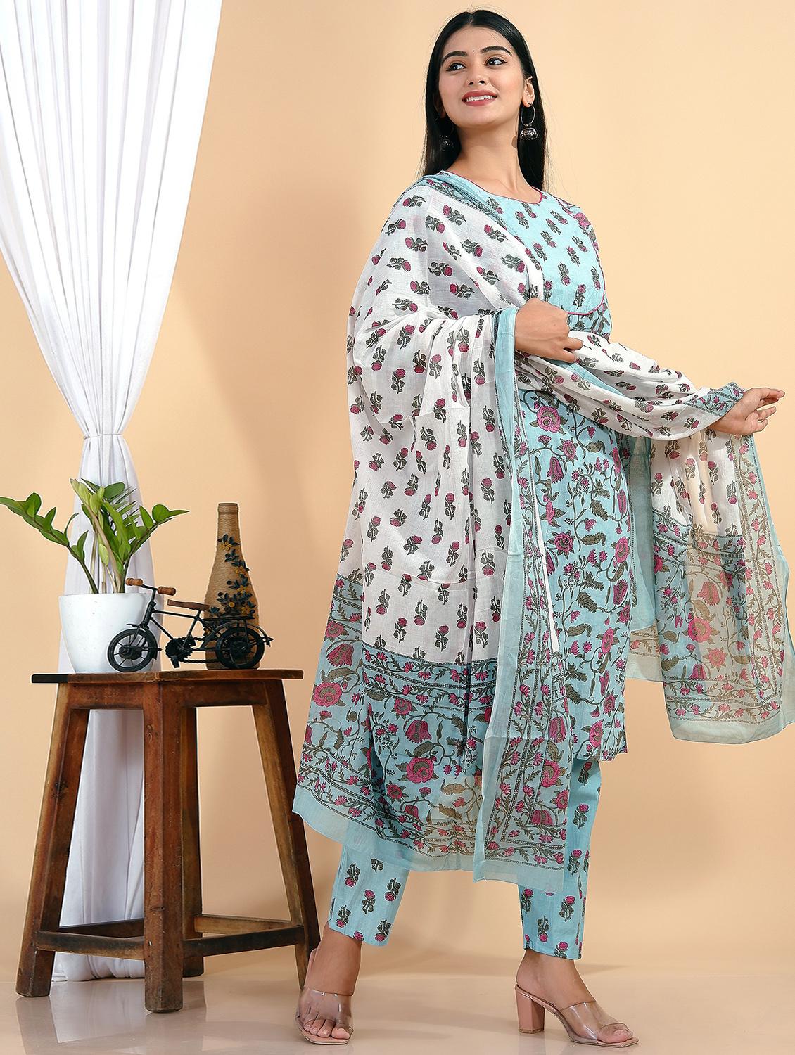 light blue colored kurta pant set - 20265651 - Standard Image - 2
