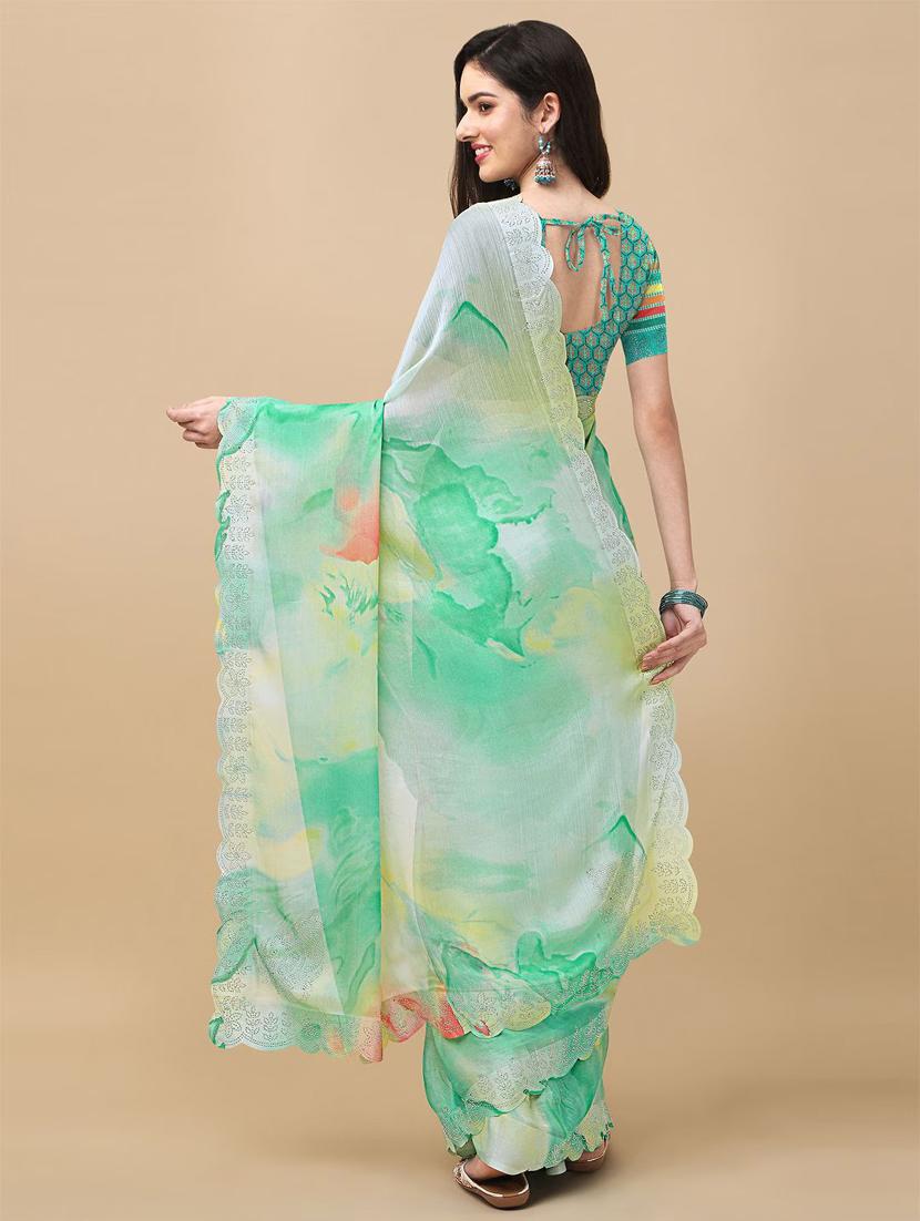 women's tie & dye light green colored saree with blouse - 20273389 - Standard Image - 3