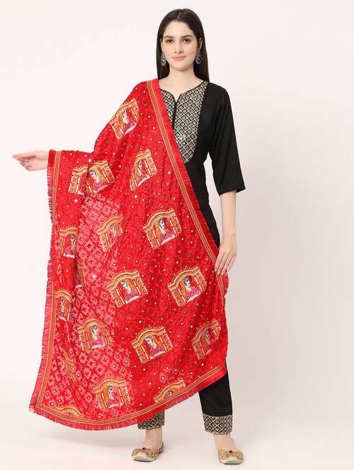 women red embroidered dupatta - 20276627 - Very Small Image - 1