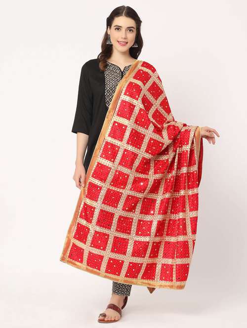 red phulkari dupatta - 20276644 - Very Small Image - 1