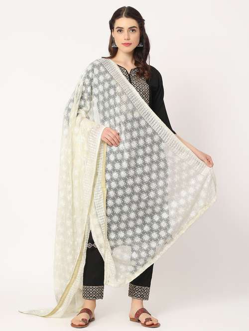 women off-white phulkari embroidered dupatta  - 20276667 - Very Small Image - 1