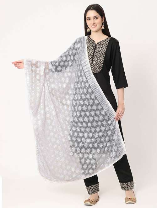 women white phulkari embroidered dupatta  - 20276668 - Very Small Image - 1