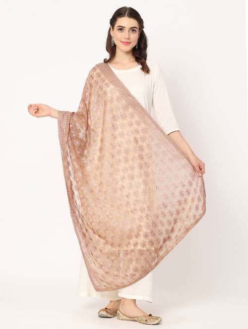 women beige phulkari embroidered dupatta  - 20276670 - Very Small Image - 1
