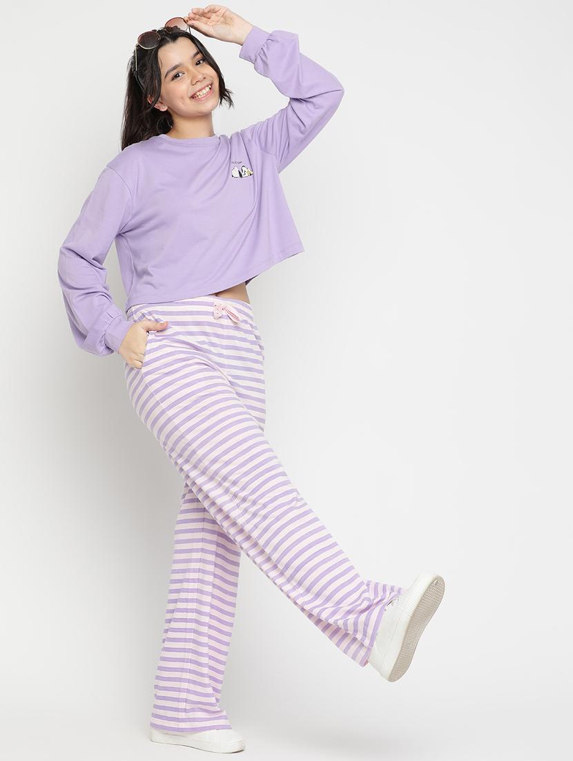 purple stripes print pyjama set nightwear - 20283100 - Zoom Image - 2