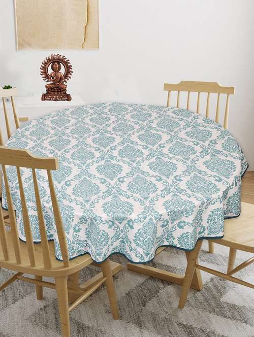 indhome life cotton round pack of 1 floral 4 seater dining table cloth cover, 56" diameter - 20290167 - Very Small Image - 1