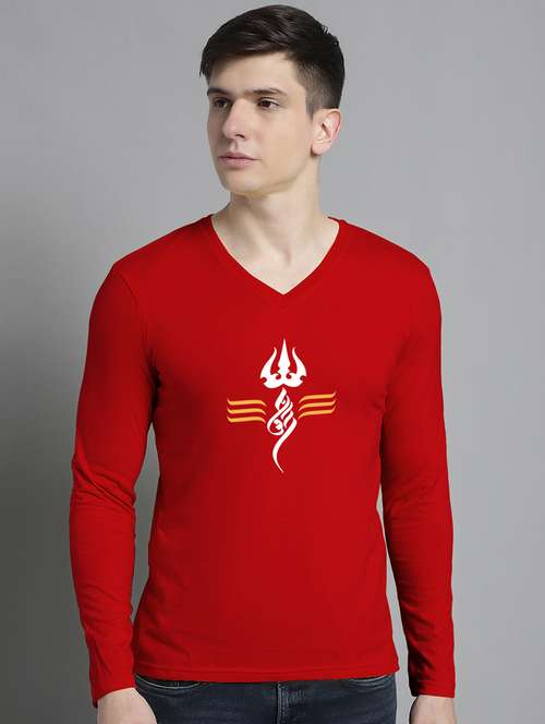 men red cotton chest print t-shirt - 20299142 - Very Small Image - 1