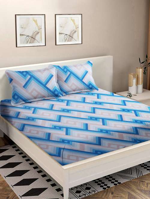blue double queen bedsheet with 2 pillow covers - 20299266 - Very Small Image - 1
