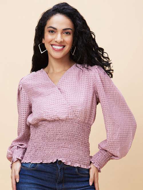 women pink polyester regular top - 20301555 - Very Small Image - 1