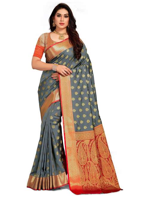 grey colored banarasi  saree with blouse - 20306033 - Very Small Image - 1
