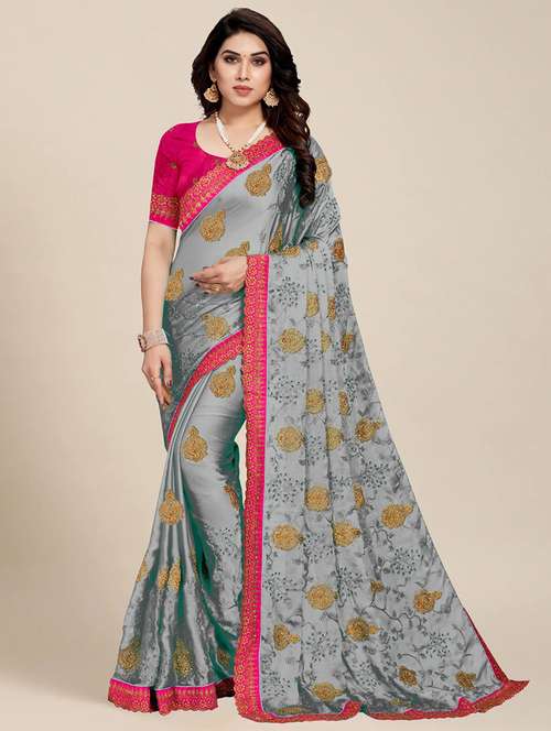 women's embroidered saree with blouse - 20306432 - Very Small Image - 1
