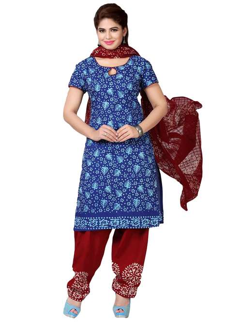 women blue floral printed unstitched suits - 20307326 - Very Small Image - 1