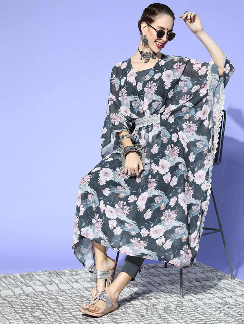 grey colored kaftan set - 20314615 - Standard Image - 2
