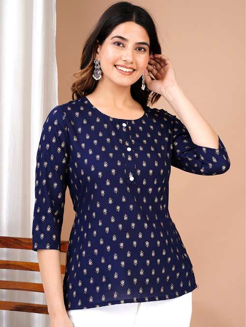 blue floral printed regular top - 20319401 - Very Small Image - 1