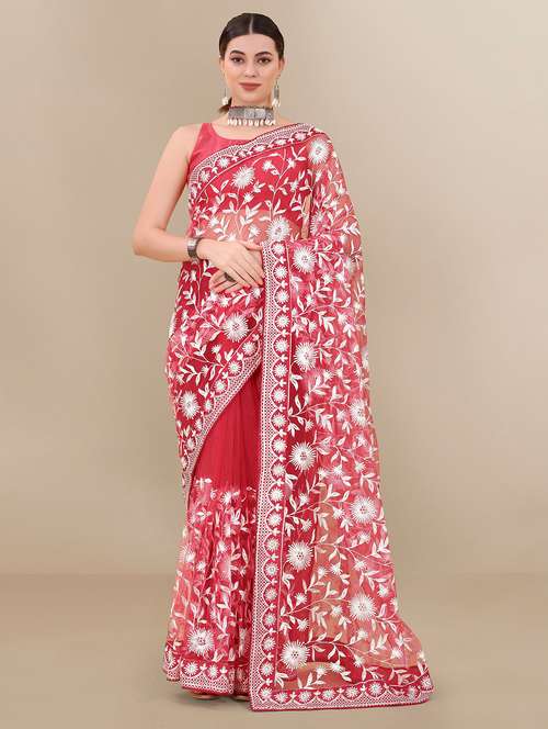 women's embroidered saree with blouse - 20334304 - Very Small Image - 1