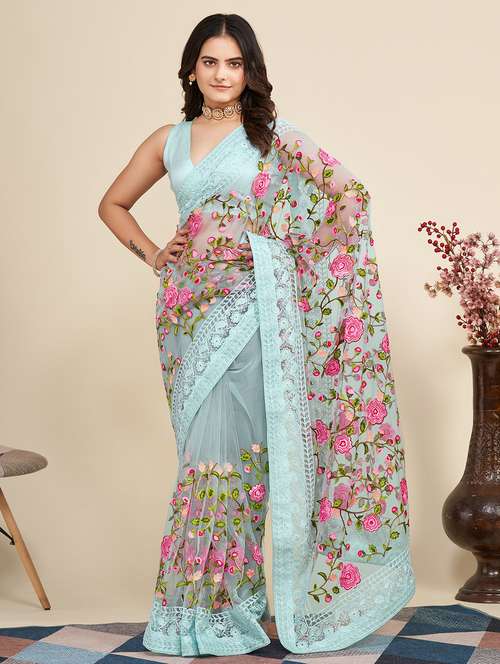 women's embroidered saree with blouse - 20334319 - Very Small Image - 1