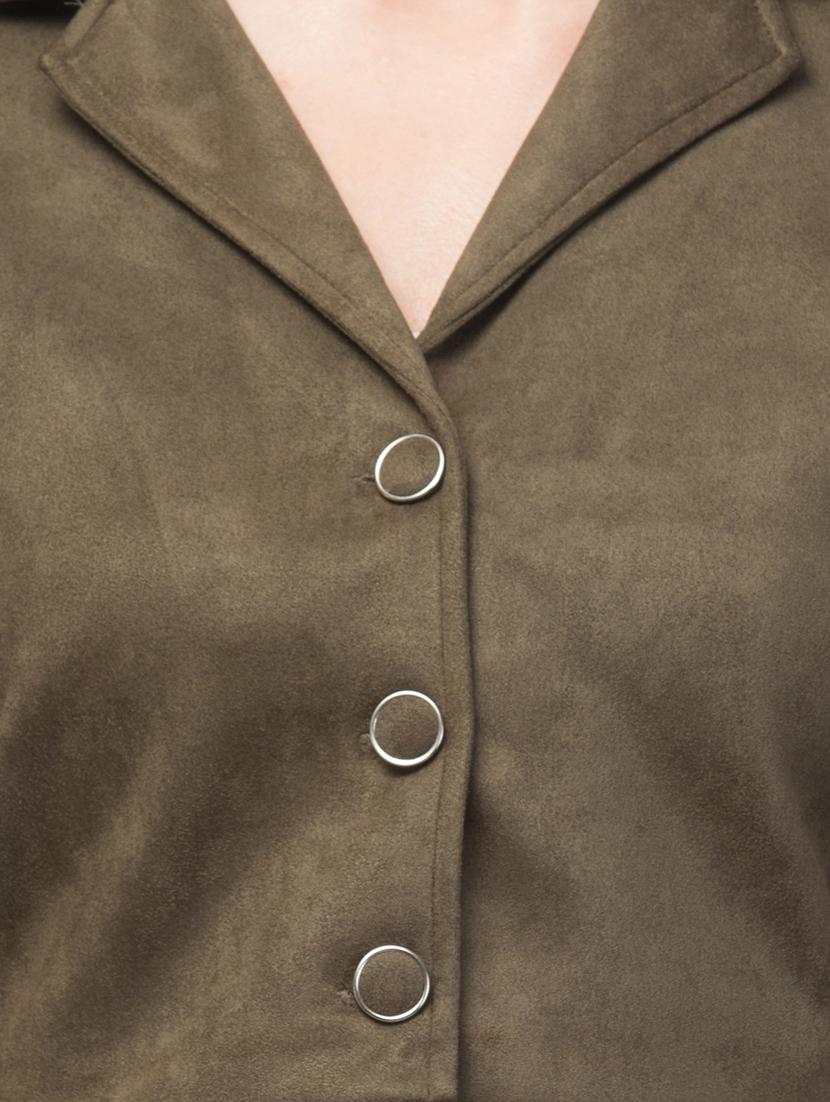 women solid faux leather summer jacket - 20340915 - Zoom Image - 4
