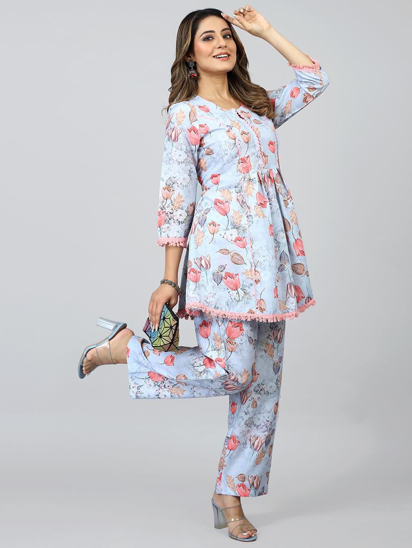 light blue floral printed co-ord set - 20369234 - Standard Image - 2