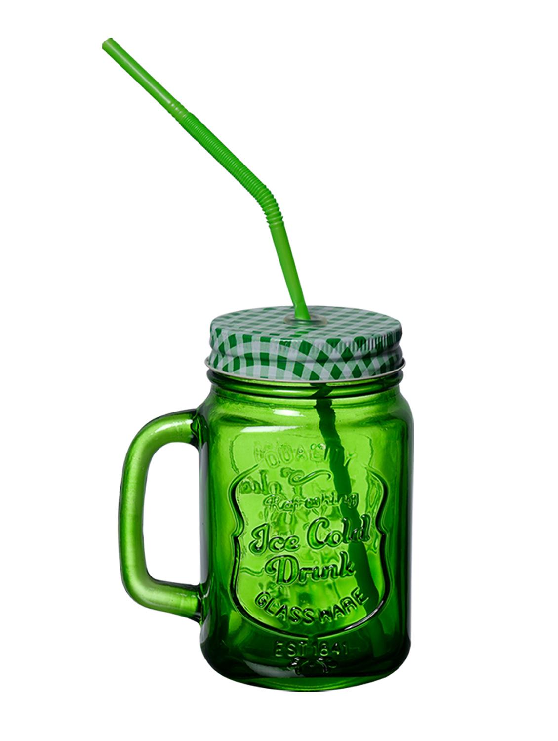 ceradeco 2 pcs assorted coloured mason jar set with straws 350 ml each - 20375192 - Standard Image - 2