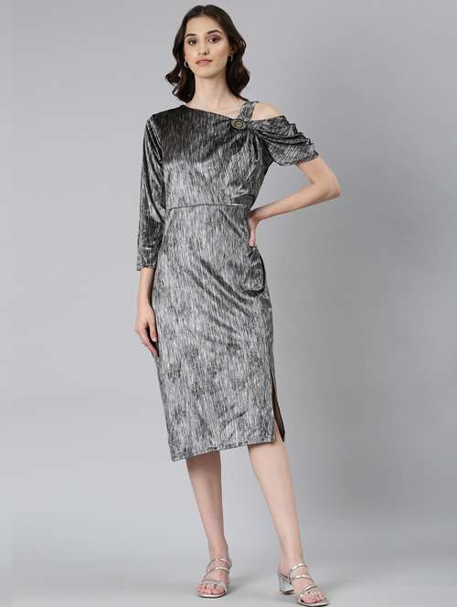 grey self designed sheath dress - 20383480 - Very Small Image - 1