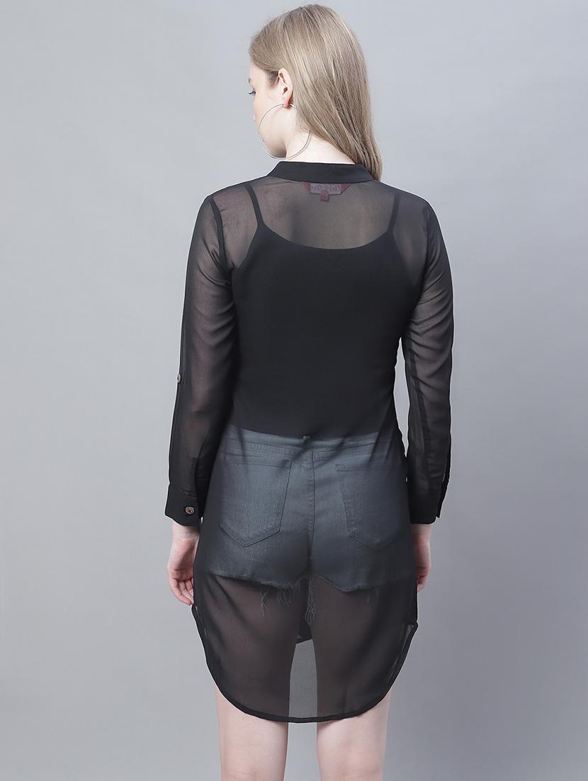 women black georgette regular shirt - 20388047 - Zoom Image - 3
