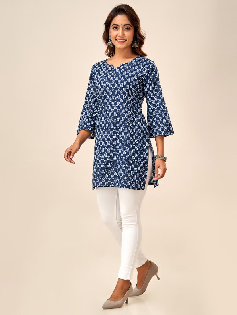 navy blue printed straight kurti - 20393449 - Standard Image - 2