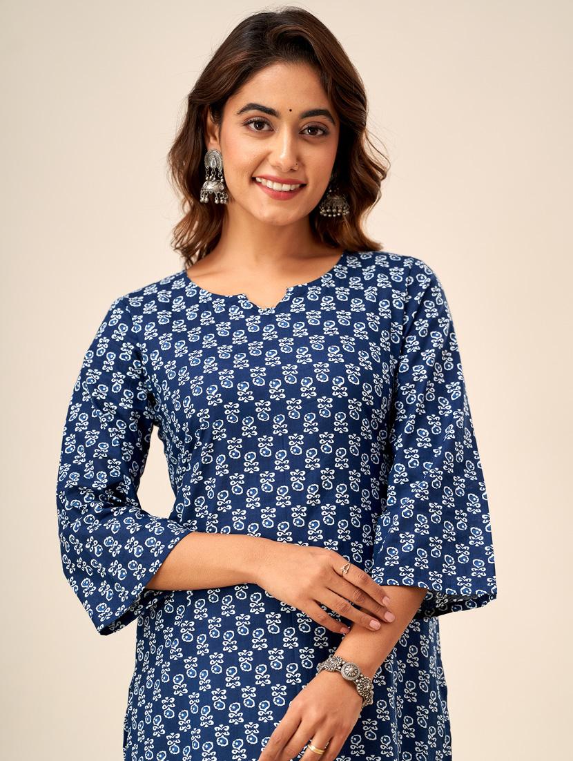 navy blue printed straight kurti - 20393449 - Standard Image - 5