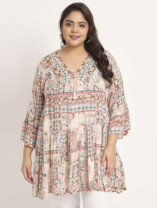 multi color printed plus size tunic - 20412589 - Very Small Image - 1