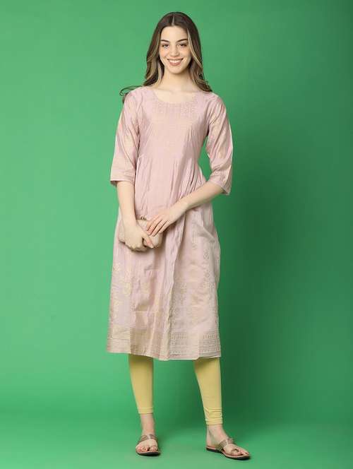 women round neck foil printed straight kurta - 20414682 - Very Small Image - 1