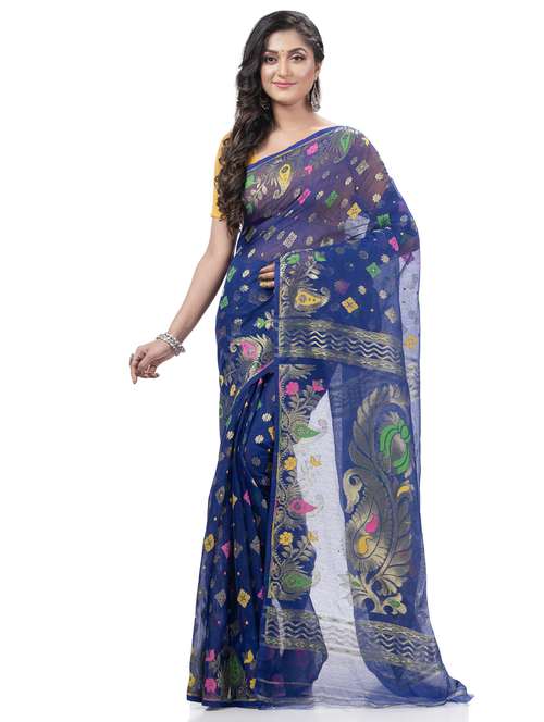 women's self design blue colored saree with blouse - 20427145 - Very Small Image - 1