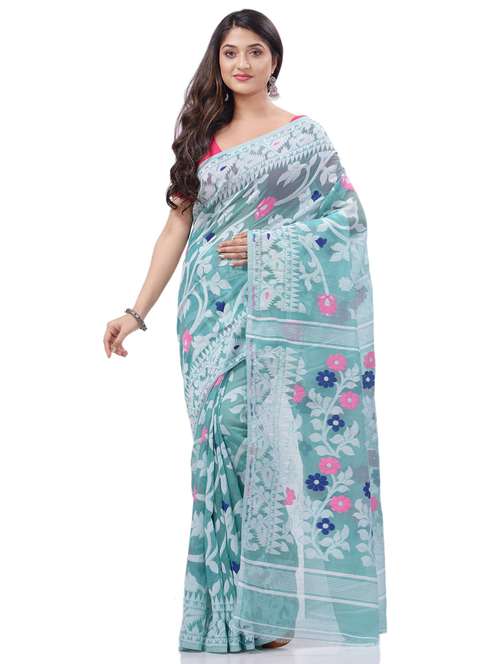 women's self design light blue colored saree with blouse - 20427170 - Very Small Image - 1