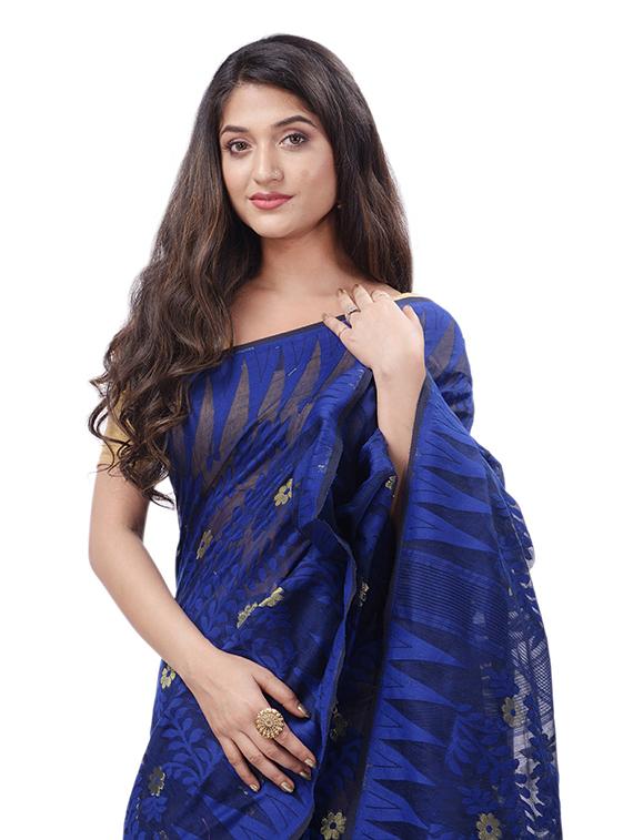women's self design navy blue colored saree - 20427178 - Zoom Image - 2