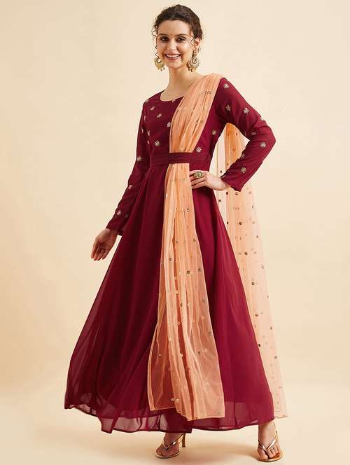 women maroon kurta dupatta set - 20428463 - Very Small Image - 1