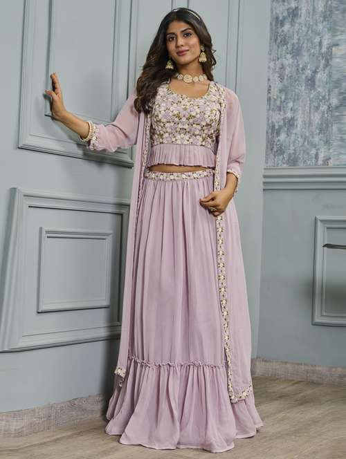 women lavender stitched lehenga choli with shrug - 20446506 - Very Small Image - 1