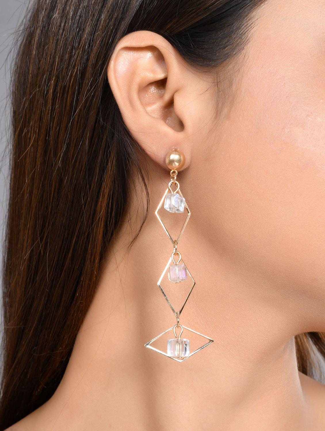 voj women gold plated flower beads drop studs earring - 20451429 - Zoom Image - 2