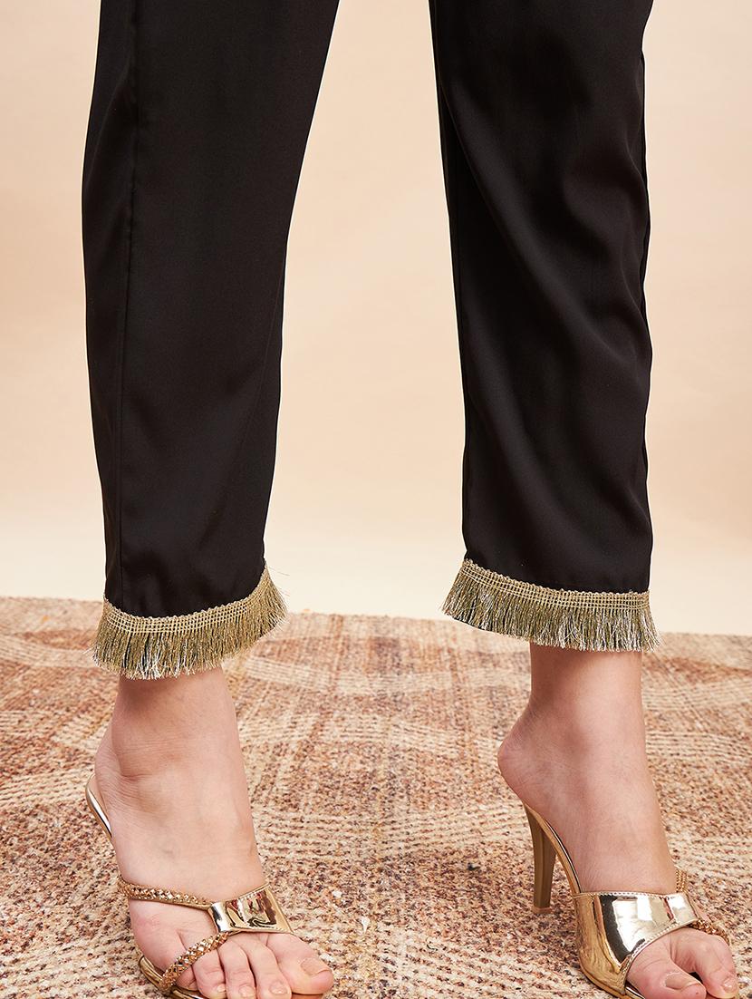 black solid with work kurta pant set - 20455155 - Standard Image - 3