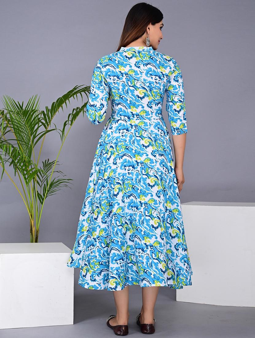 light blue printed flared ethnic dress - 20457999 - Standard Image - 2