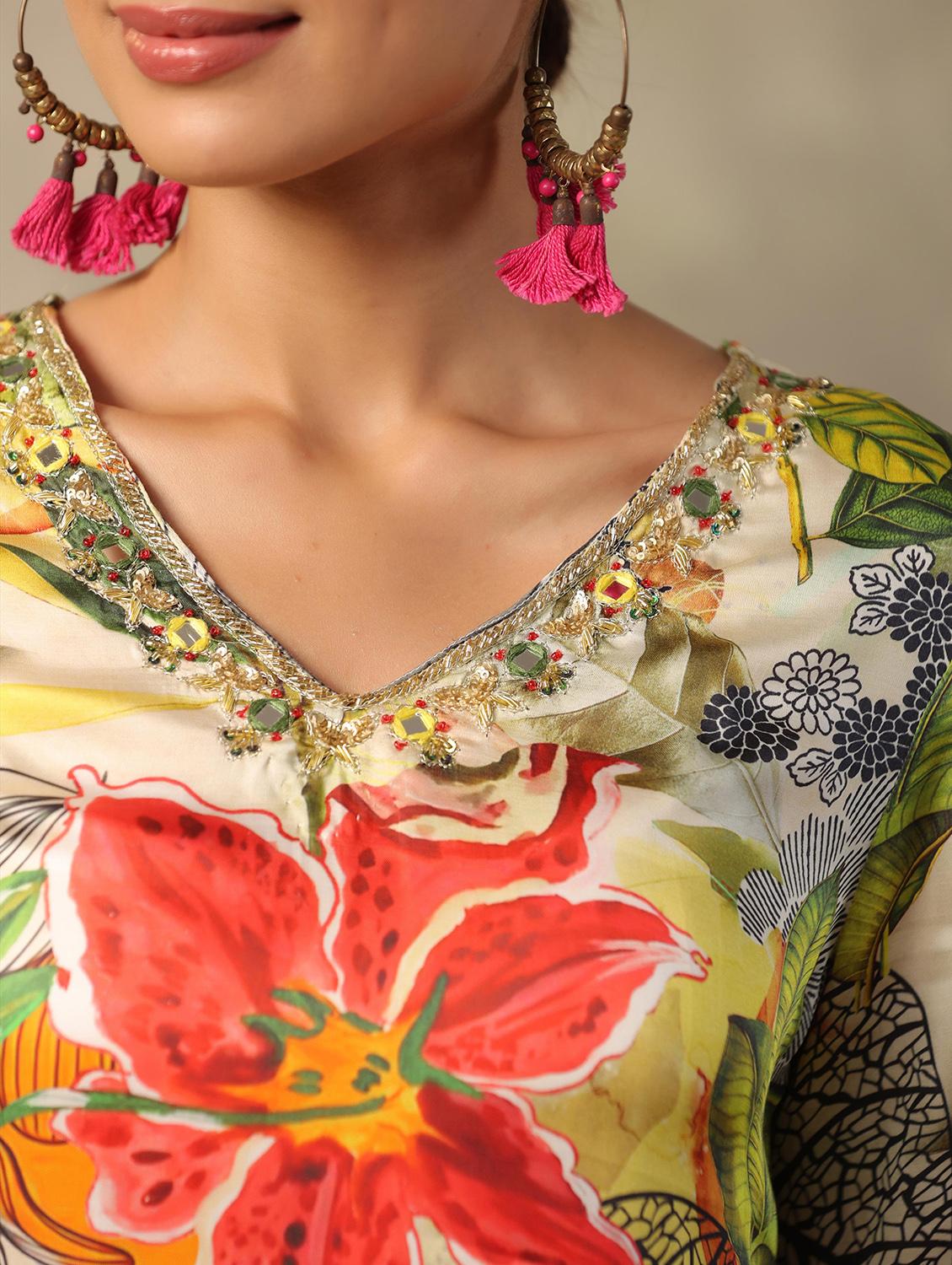 women multi color florals print v neck co-ord sets - 20458199 - Zoom Image - 5