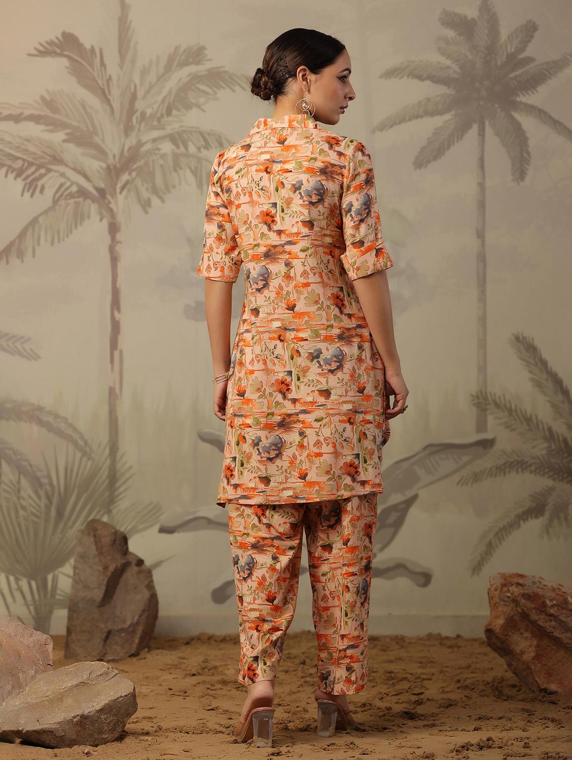 women peach floral printed shirt collar co-ord sets - 20458231 - Zoom Image - 3