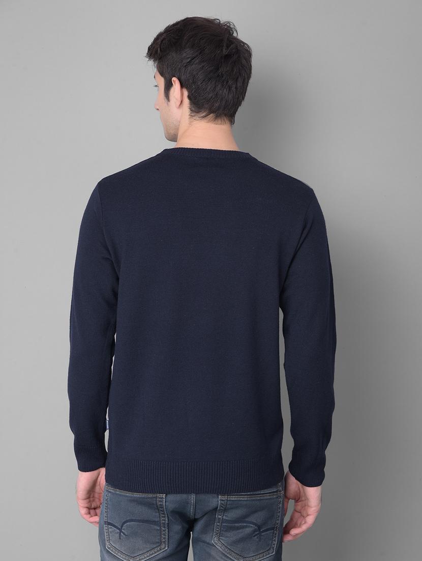 men checkered navy blue acrylic pullover - 20459493 - Zoom Image - 3