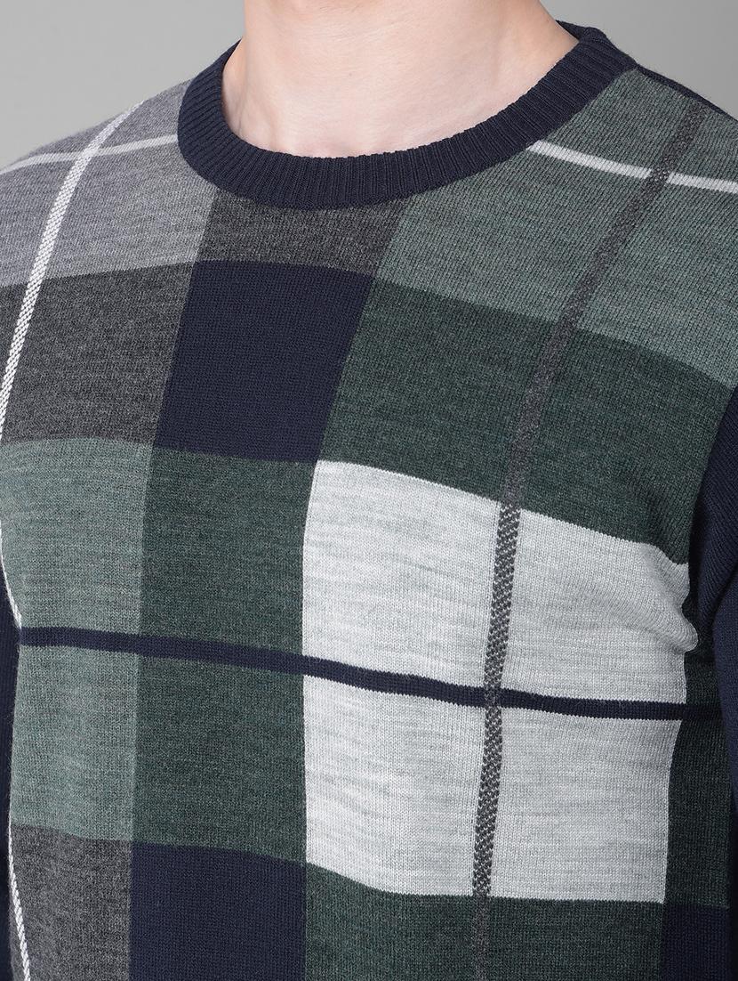 men checkered navy blue acrylic pullover - 20459493 - Zoom Image - 5