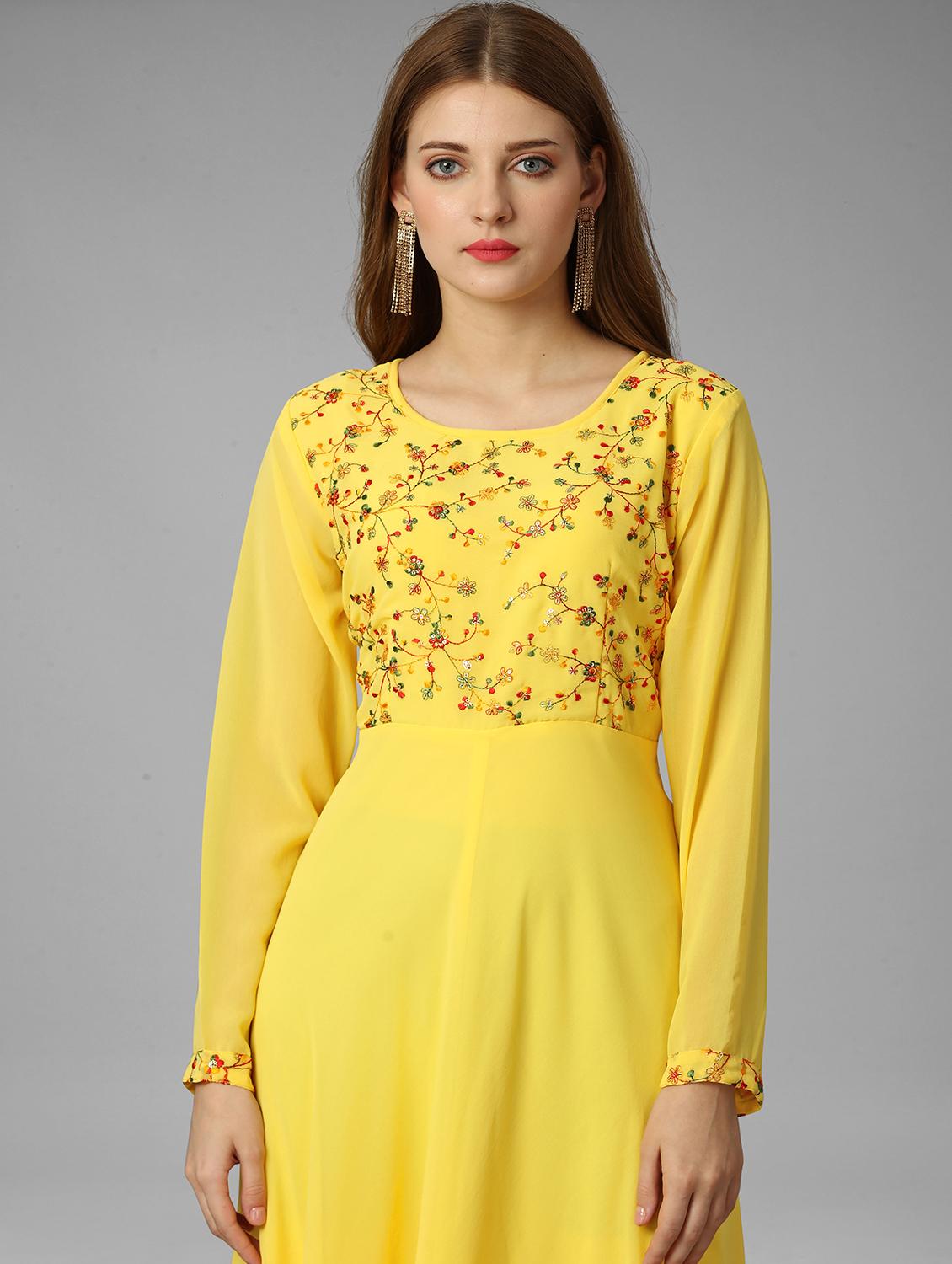 yellow anarkali ethnic dress - 20490641 - Standard Image - 3
