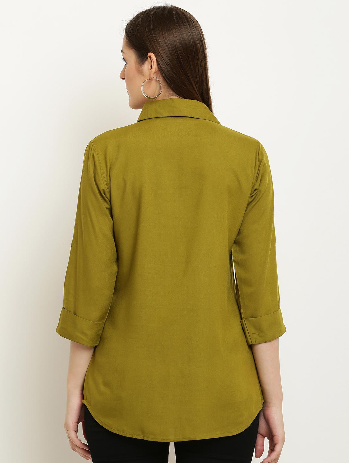 olive rayon regular shirt - 20498741 - Zoom Image - 2