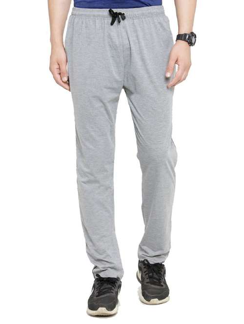 men grey melange cotton blend track pant - 20502212 - Very Small Image - 1