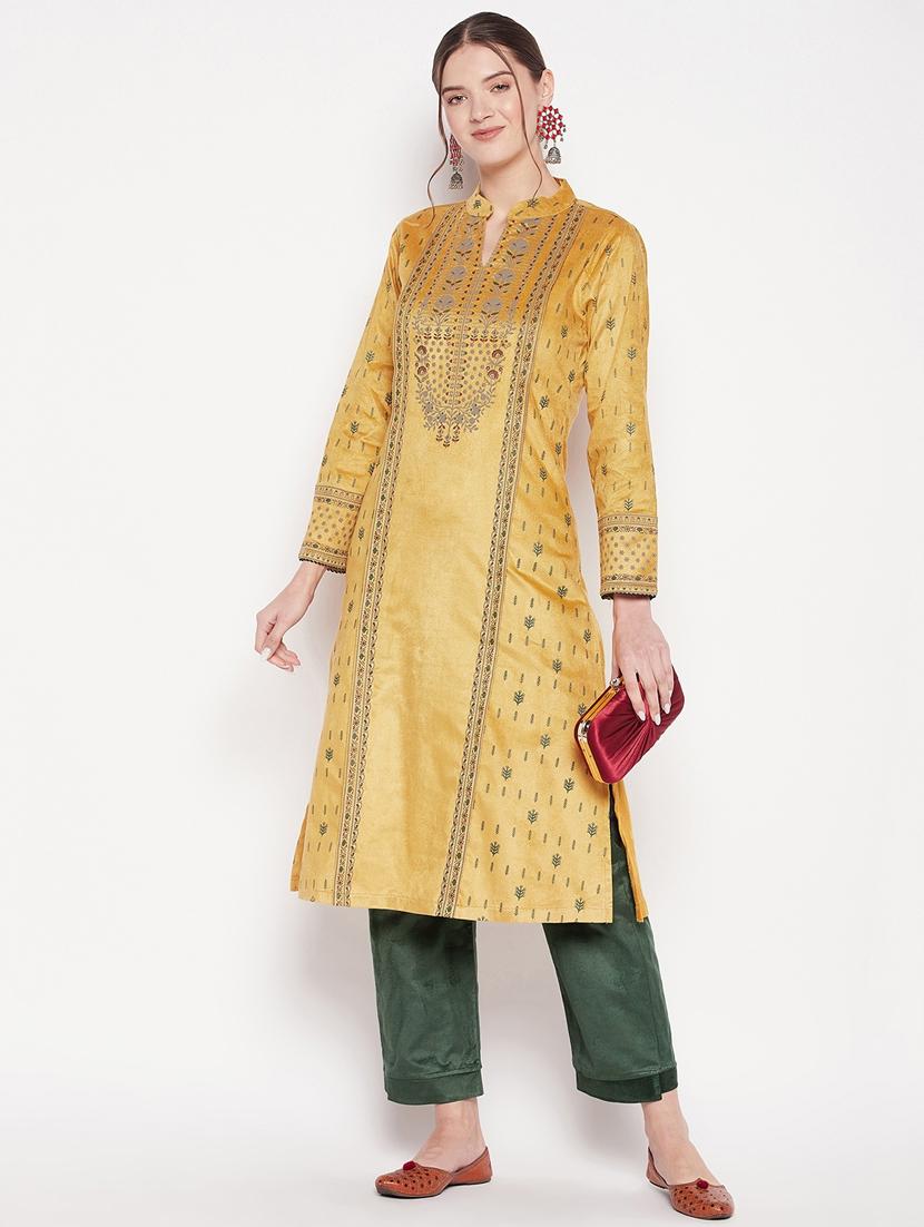 women yellow mandarin neck kurta pant set - 20506613 - Standard Image - 3