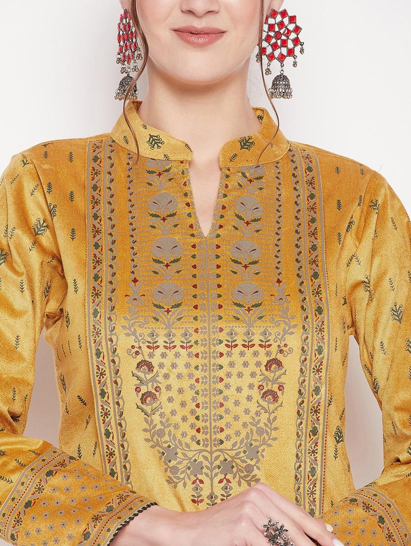 women yellow mandarin neck kurta pant set - 20506613 - Standard Image - 4