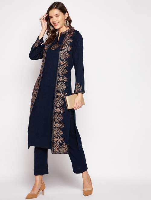 navy blue self design woolen kurta - 20506718 - Very Small Image - 1