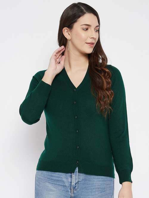 green solid woolen cardigan - 20507162 - Very Small Image - 1