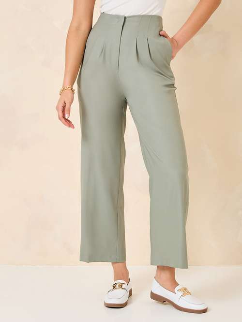 women mid-rise solid wide legtrouser - 20509502 - Very Small Image - 1