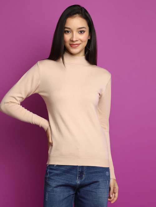 women beige solid pullover - 20536732 - Very Small Image - 1