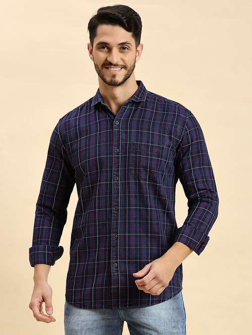 men checkered collared casual shirt - 20537537 - Very Small Image - 1